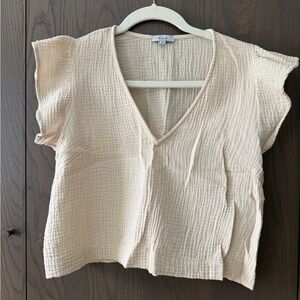 Rails Cream Textured V-Neck Blouse